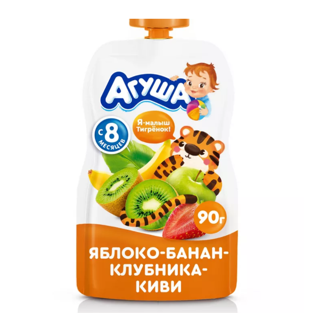 Пюре фруктовое Агуша банан клубника киви 90 гр пауч