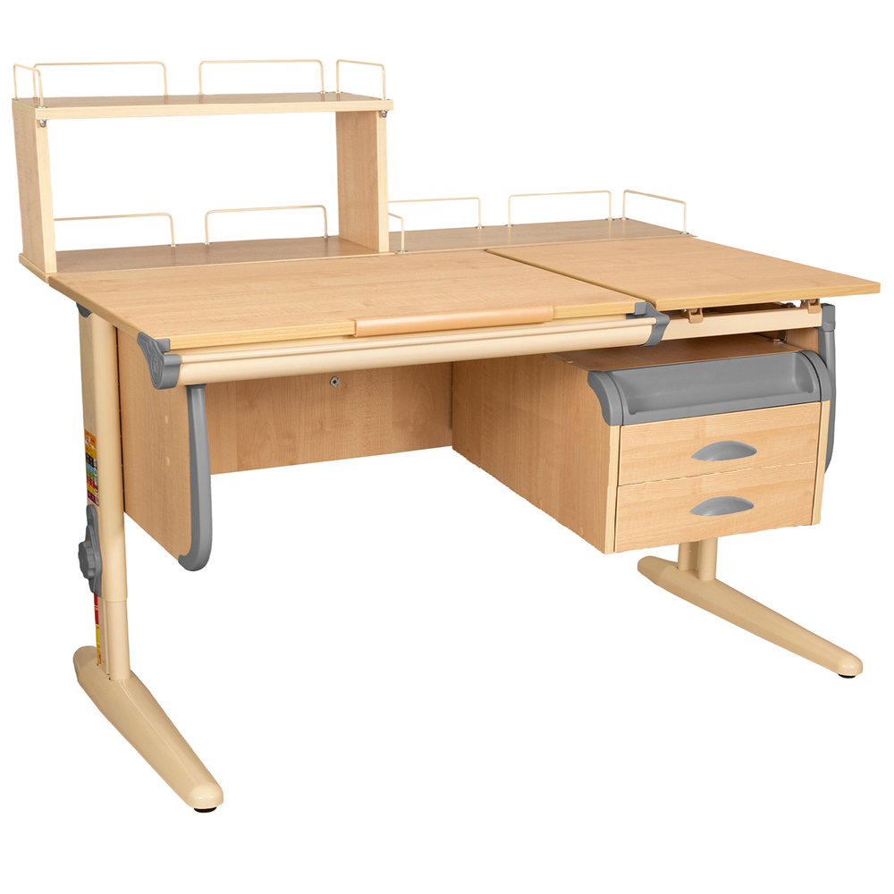 Растущая парта СУТ 25 с задними полками СУТ.15.210 и СУТ.15.240 и навесной тумбой (1200×880 мм)