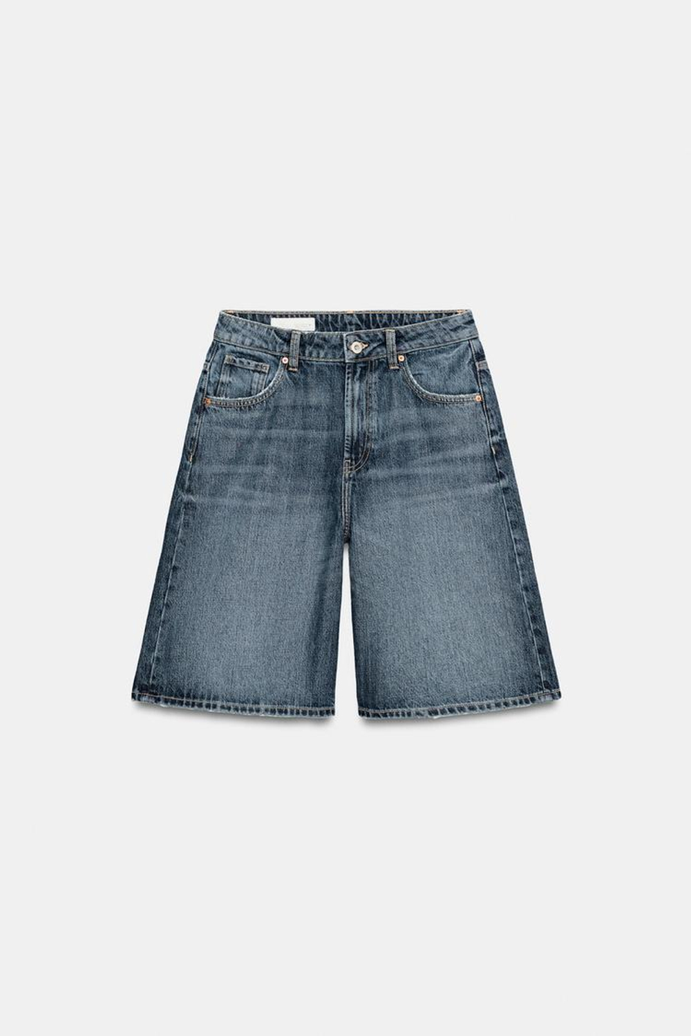 ZARA ДЖИНСОВЫЕ ШОРТЫ TRF BAGGY СО СРЕДНЕЙ ПОСАДКОЙ, СИНИЙ