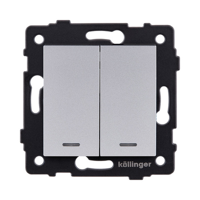 Выключатель 2-клавишный проходной 10А/250В с LED подсветкой, серый Kollinger REA-S-010GY для Aspekt, Eleganz, Reflex