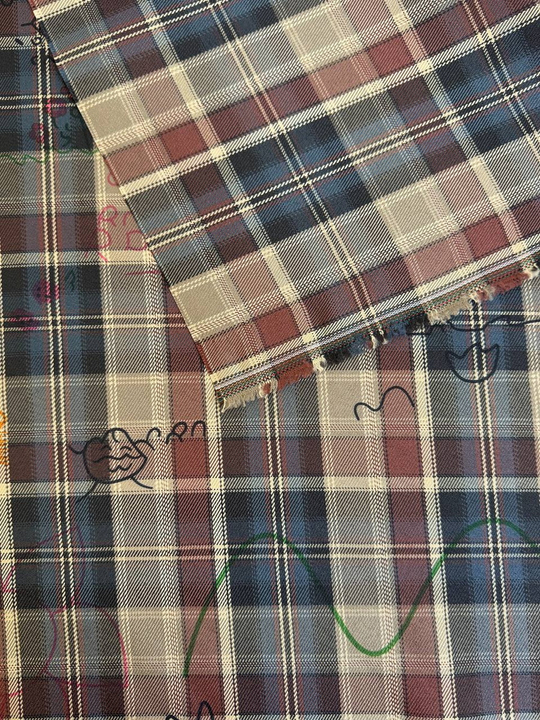 Костюмная принт клетка, беж/коричневый/голубой/черный BST3853