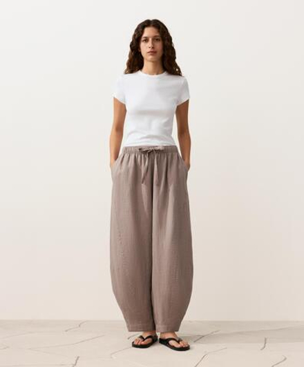 OYSHO Брюки-баллоны из 100% льна, серо-коричневый