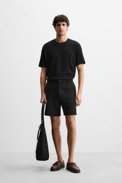 ZARA ТРИКОТАЖНАЯ ФУТБОЛКА СТАНДАРТНОГО КРОЯ, ЧЕРНЫЙ