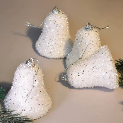 Елочные игрушки 4шт 7см "Колокольчик-морозный иней", белый