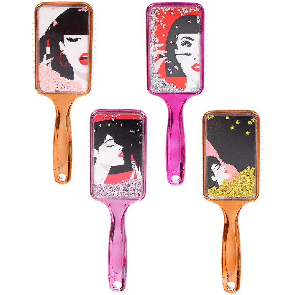 Расческа массажная зеркальная «Animals», принт девушки, микс 4 цвета, 7*23.5см, (блистер Ultramarine)