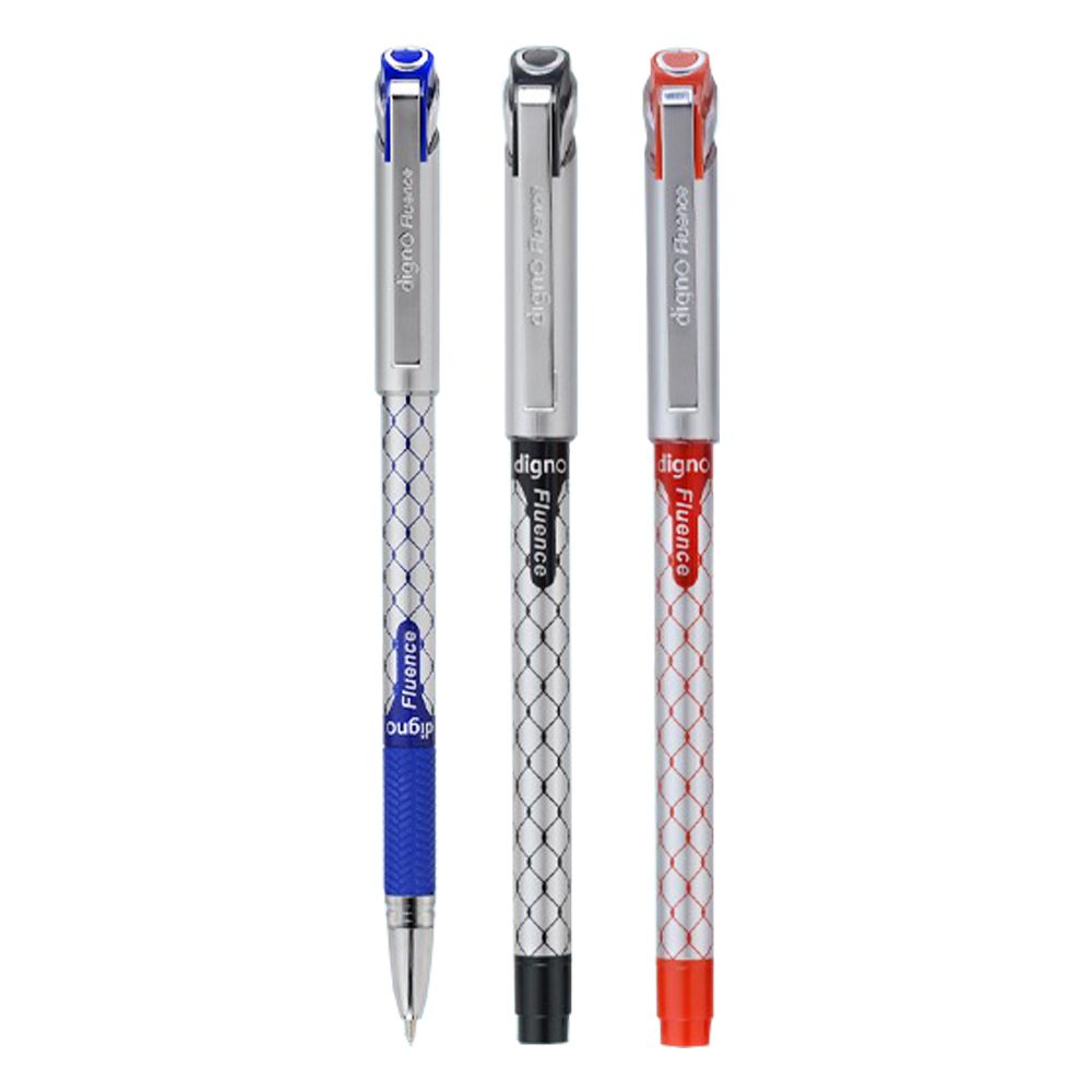 Ручка шариковая, масляная, Digno, 3 цвета чернил, серия "FLUENCE", серебристый корпус с рисунком, 24 шт