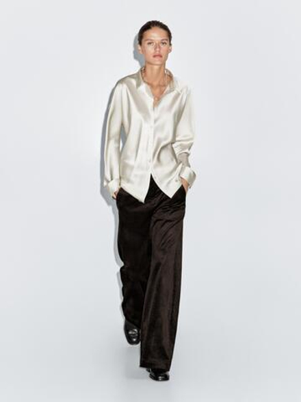Massimo Dutti Вельветовые брюки-палаццо со средней посадкой, шоколадный