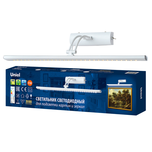 ULT-F34-7W/4000K IP20 WHITE Светильник светодиодный для подсветки картин и зеркал. 600Lm. Механический выключатель. Белый. ТМ Uniel