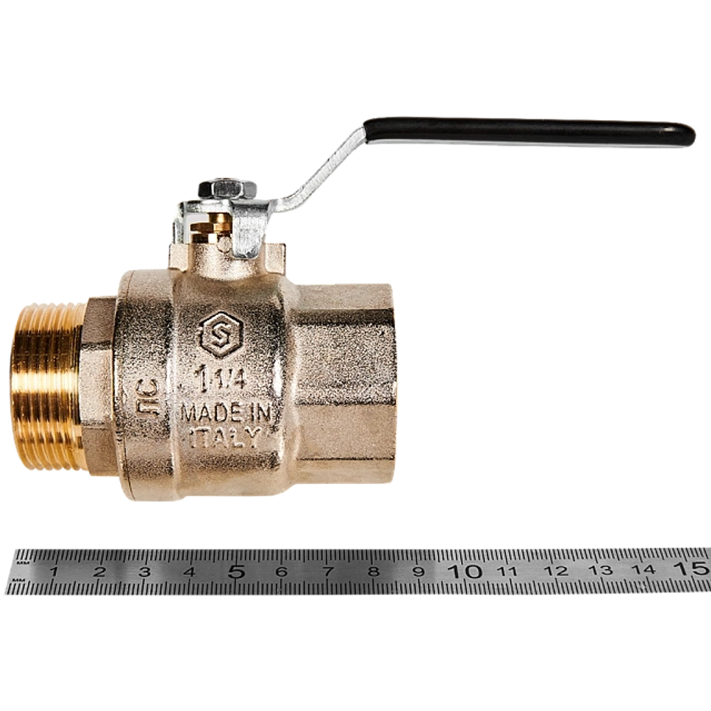 Кран шаровой полнопроходной STOUT - 1"1/4 (НР/ВР, PN40, Tmax 150°C, ручка-рычаг черная)