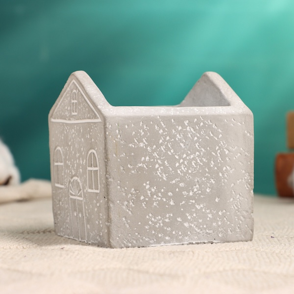 Фигурное кашпо для цветов «Дом», 8×8×8 см, керамика, серое