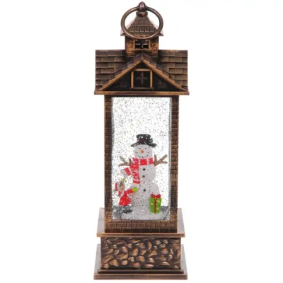 Сувенир с подсветкой «Волшебный снеговик» 10,5*10,5*30 см, мелодия, подсветка, эффект снегопада (работает от 3*АА, USB)