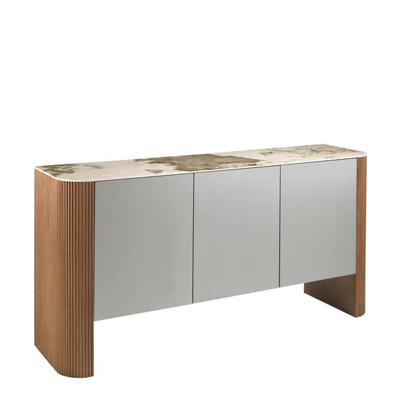 Сервант 3261/SB23067 серебристый из ореха и керамики с мраморной отделкой