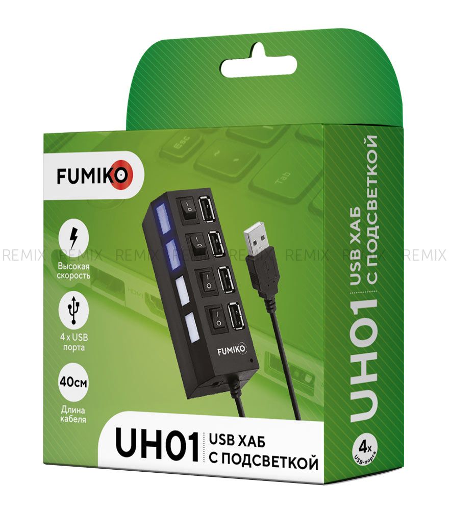 USB - Xaб FUMIKO UH01 4USB черный