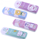 Пенал металлический 2 отделения Alingar, 55 х 190 мм, "Happy", ассорти (слоник, пингвин, мишка, кошечка)