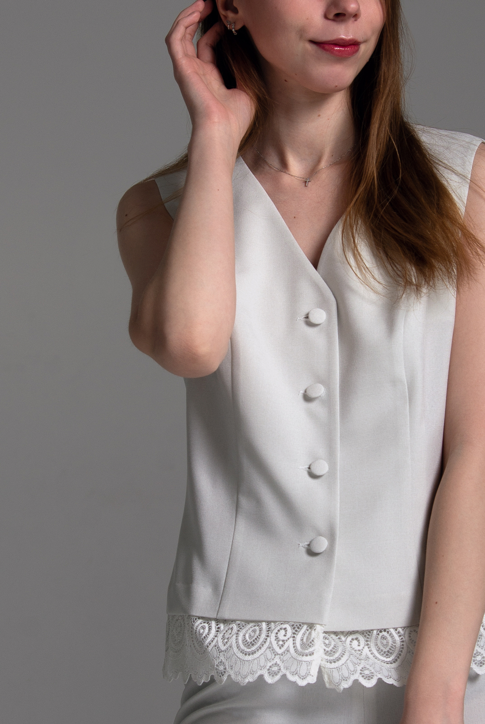 Жилет женский 4763А, отбел.лен #38ОЛен064763А