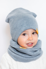 детская шапка из турецкой шерсти серо-голубая