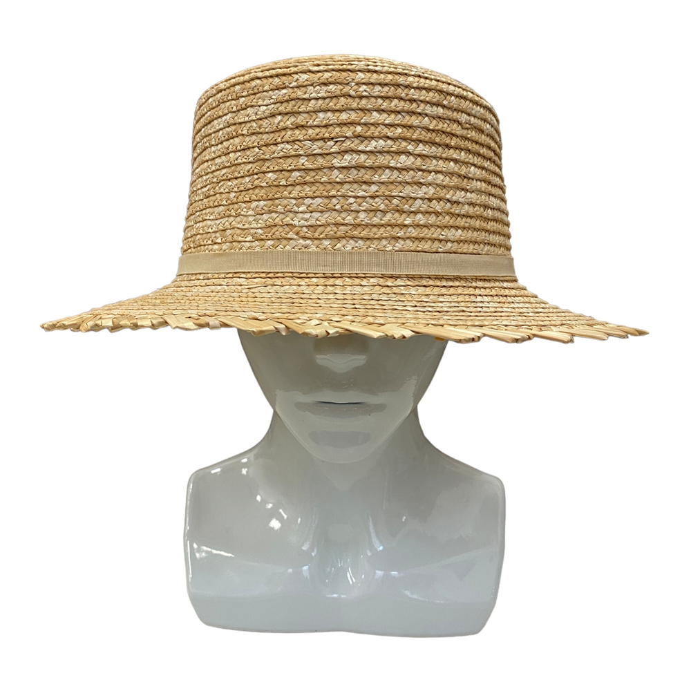 Канотье пшеница Солнышко с бежевой лентой