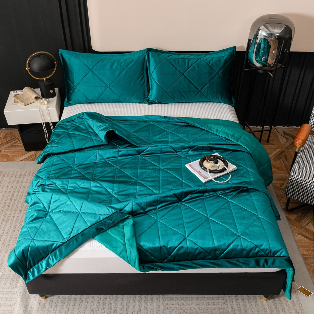 Велюровое покрывало в клетку OVL045, размер 240*260, наволочки 50-70 2 шт