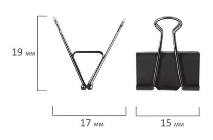 Зажимы для бумаг , КОМПЛЕКТ 12 шт., 15 мм, на 45 листов, черные, картонная коробка