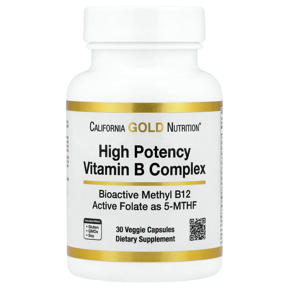 California Gold Nutrition, высокоэффективный комплекс витаминов группы B с метилфолатом и метилом B12, 30 растительных капсул