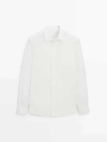 Massimo Dutti Рубашка из 100% хлопкового поплина с карманом, белый