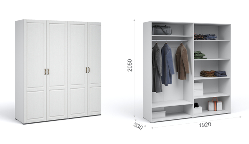 Спальня Лацио Шкаф 4д Белое дерево (ручка бронза)