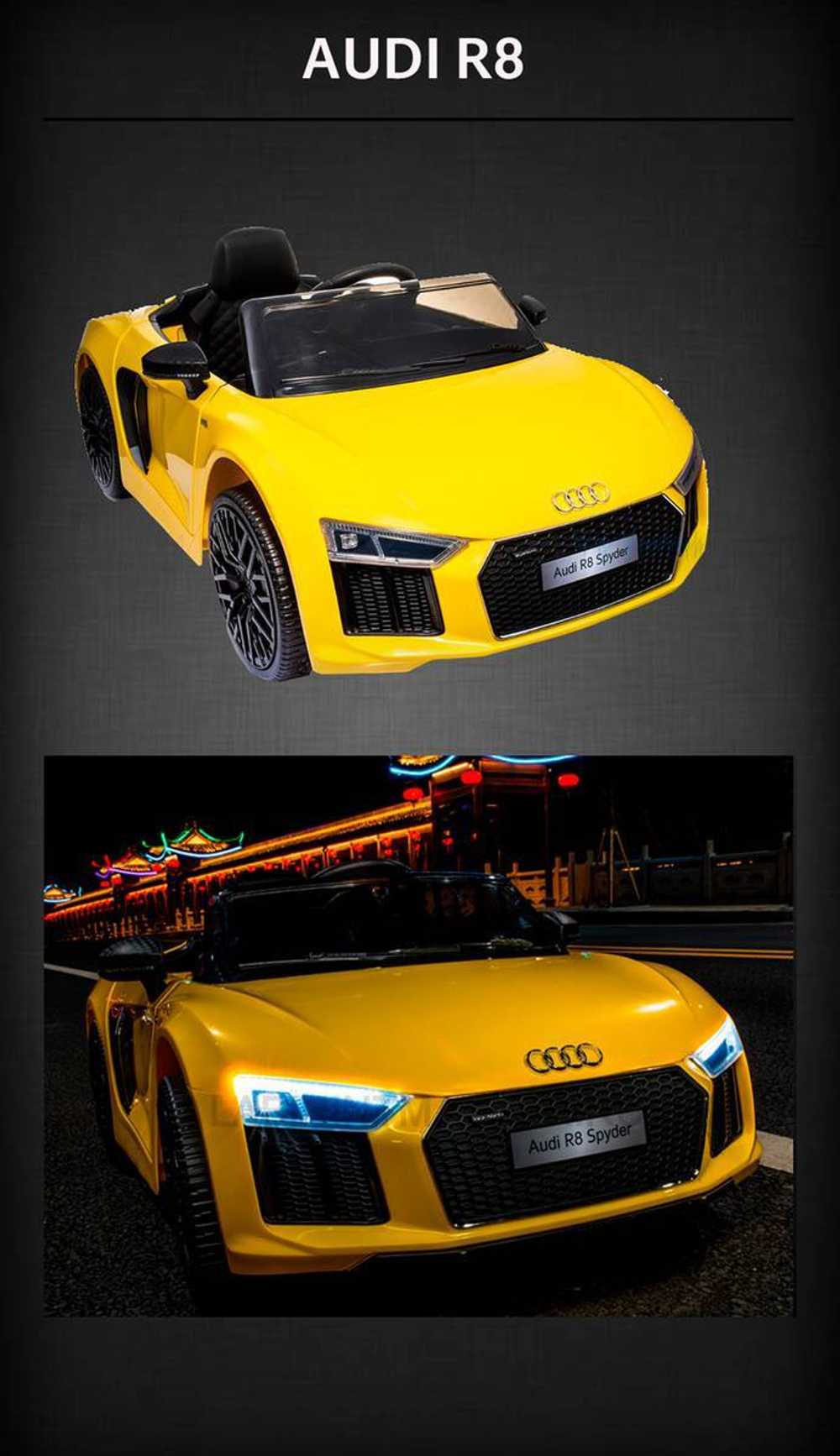 Детский электромобиль "AUDI R8" 12V, желтый