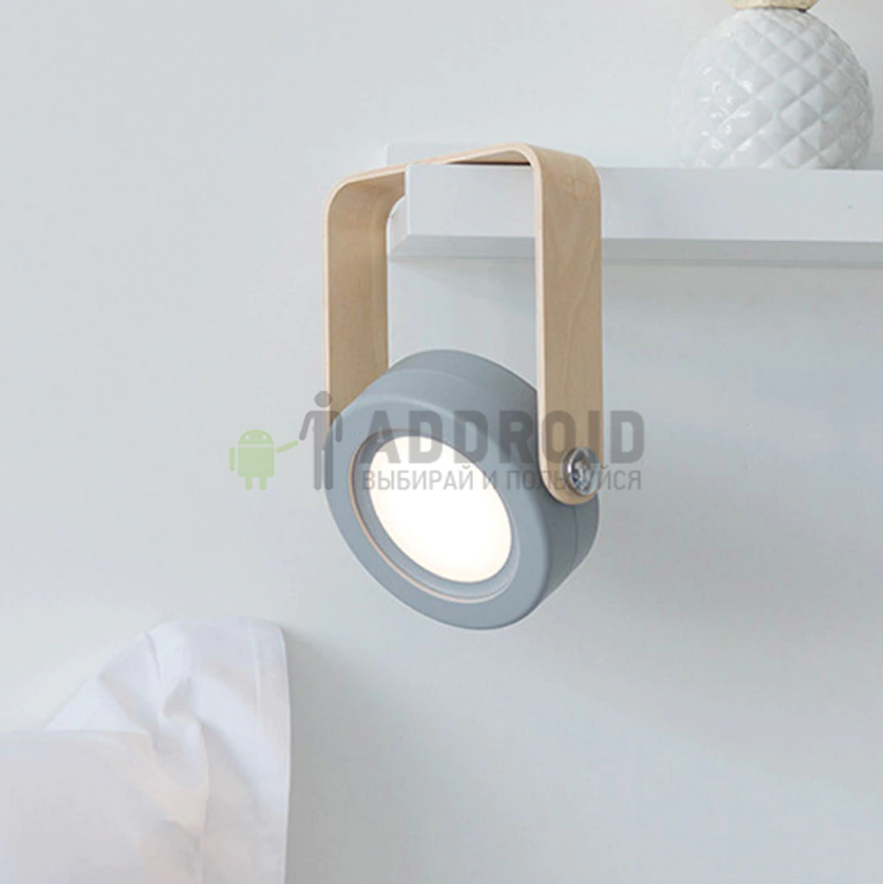 Светодиодная переносная настольная LED лампа ночник с деревянной ручкой и зарядкой от USB (Grey)