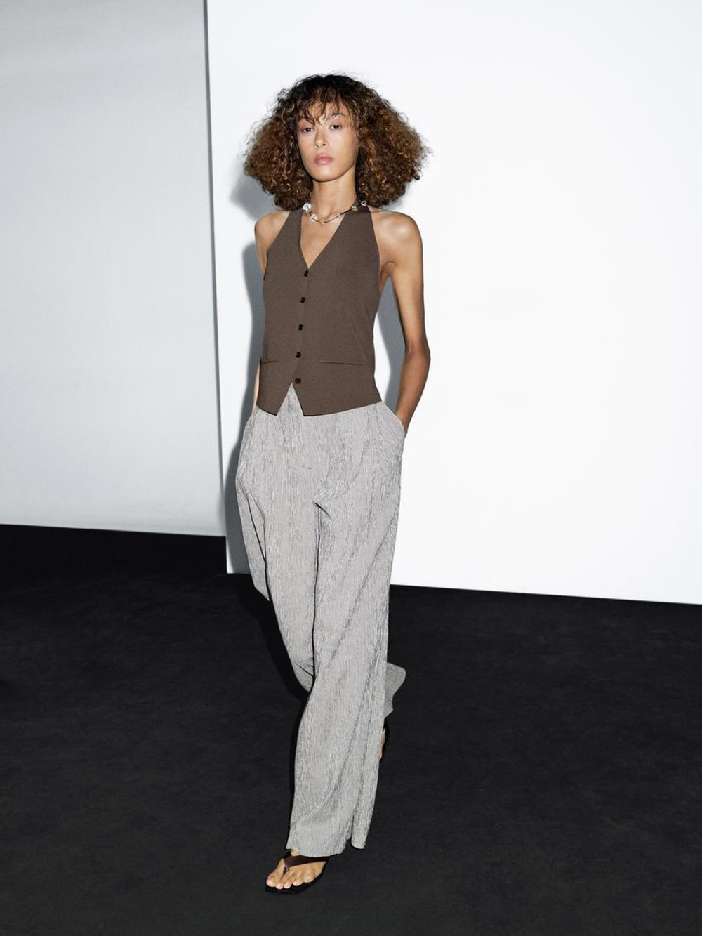 Massimo Dutti Вязаный жилет с воротником-халтер, хаки