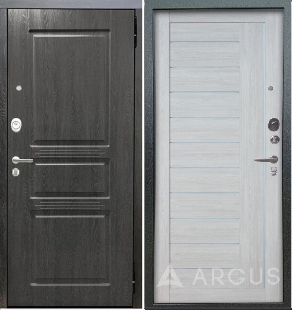 Входная сейф-дверь Аргус Люкс 3К 2П Сабина дуб филадельфия графит / Диана буксус, один продольный молдинт+ белые стекла