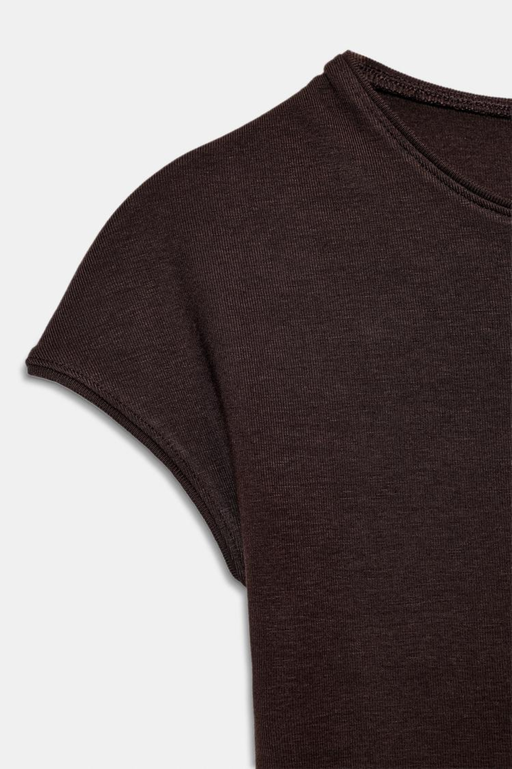 ZARA УКОРОЧЕННАЯ ФУТБОЛКА С КОРОТКИМИ РУКАВАМИ, КОРИЧНЕВЫЙ