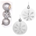 Новогодние шары «Сказочные снежинки» 6 см (набор 3шт), серебро/серебро