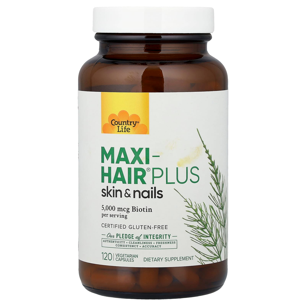 Country Life, Maxi-Hair® Plus, добавка для волос, кожи и ногтей, 120 вегетарианских капсул