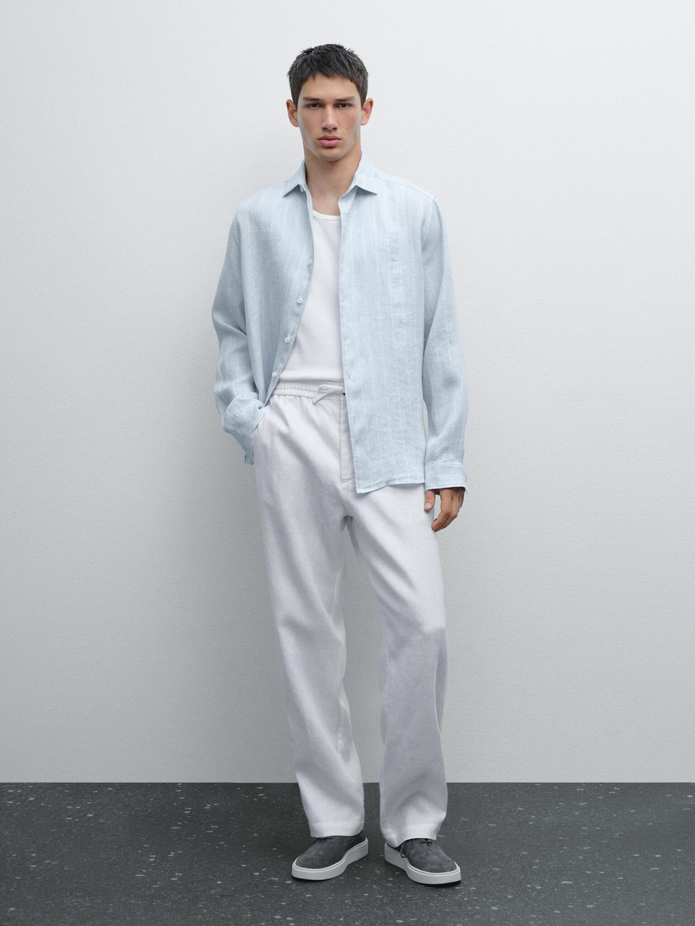 Massimo Dutti Брюки-джоггеры из 100% льна, белый