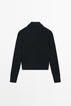 Massimo Dutti Хлопковый кардиган с воротником-стойкой, темно-синий