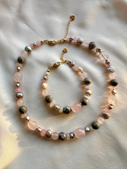 Ожерелье 3 стихии из жемчуга, кварца и яшмы