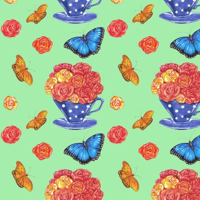 Розы, тропические бабочки