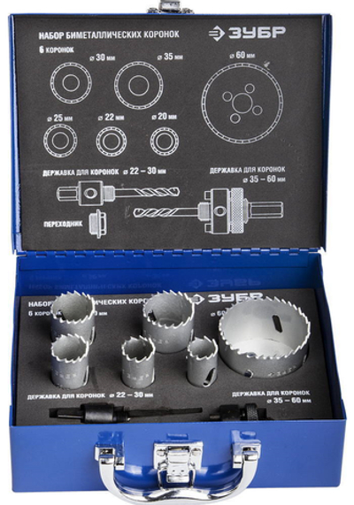 ЗУБР 6 шт, сталь Р6М5, (20,22,25,30.35,60), набор биметаллических коронок (29531-H6-1)