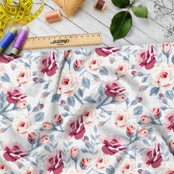 Ткань дюспо розовые розы на белом фоне