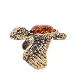 AM-2502 Кольцо «Совушка» (латунь, янтарь)