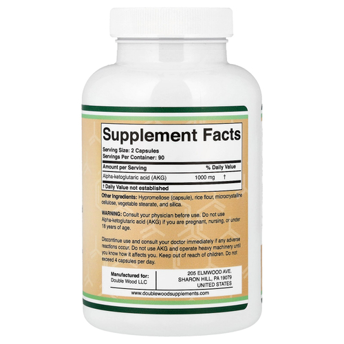 Double Wood Supplements, AKG, 180 капсул (500 мг в 1 капсуле)
