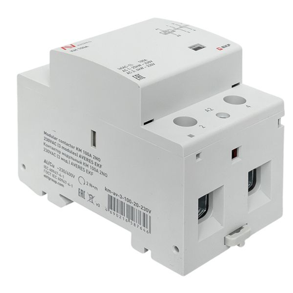 Контактор модульный КМ 100А 2NO 230В АС (3 мод.) AVERES EKF