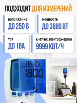 Ваттметр в розетку цифровой измеритель мощности с подсветкой