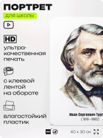 Портрет для школы в кабинет литературы и русского языка "Тургенев Иван Сергеевич", стенд школьный для класса, для оформления классного уголка, 40х30 см, Silver Plane x Айдентика Технолоджи