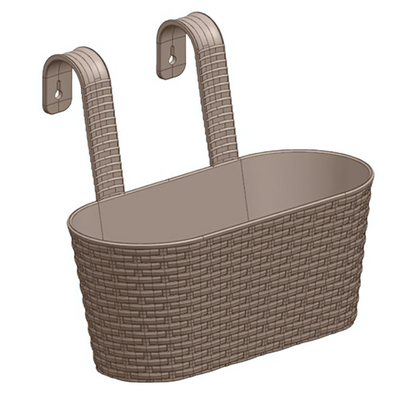 Кашпо "Ведро декоративное РАТТАН" большое овальное настенное с крючками для подвеса, цвет серый