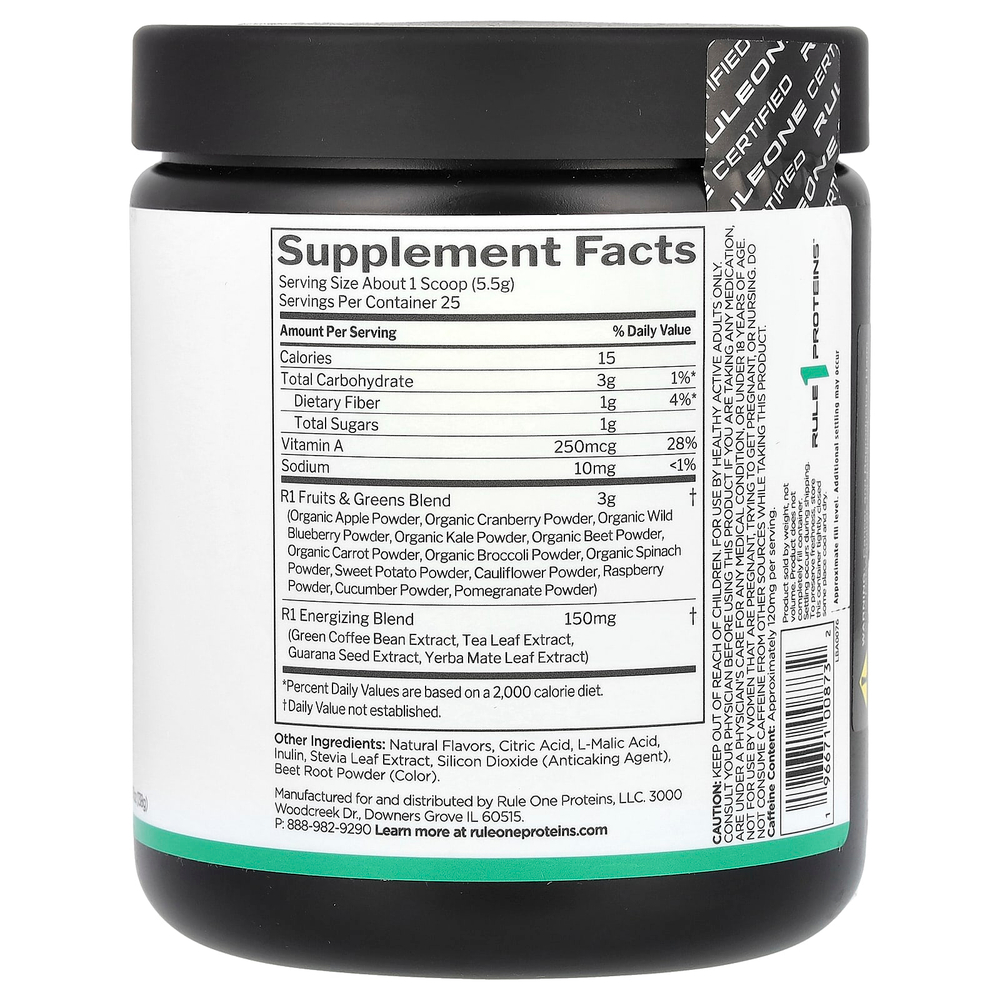 Rule One Proteins, заряженные энергией фрукты и зелень, ягодное ассорти, 138 г (4,87 унции)