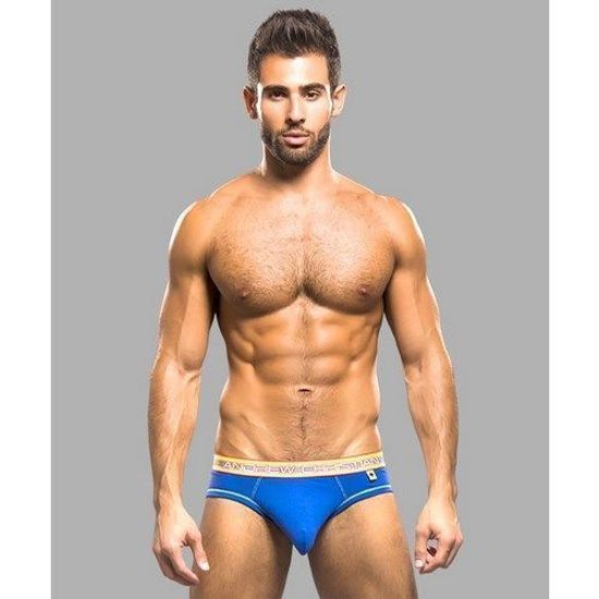 Мужские трусы брифы синие с желтой резинкой Andrew Christian Brief  AC9784