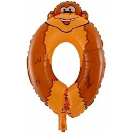 Шар с клапаном (16"/41 см) Цифра, 0 Обезьяна