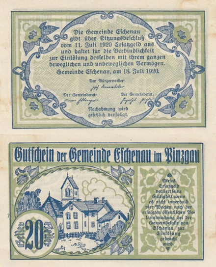 Австрия 20 геллеров 1920 Эшенау-им-Пинцгау aUNC