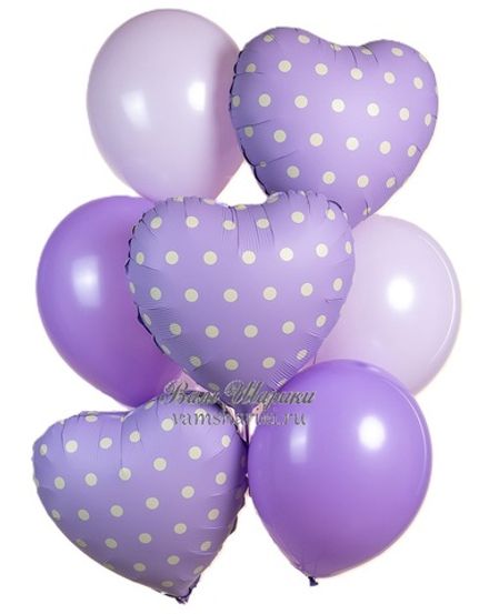 Букет шаров "Фиолетовые сердца в горошек"